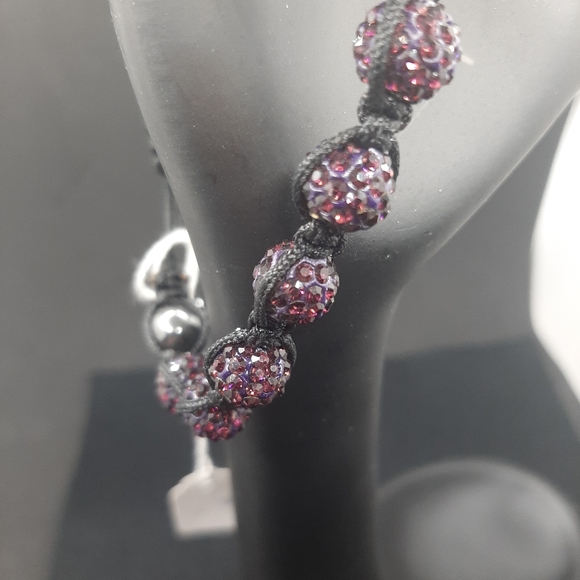 Hematite and Shamballa Sworovski Elements Bracelet Unisex New - Picture 2 of 3